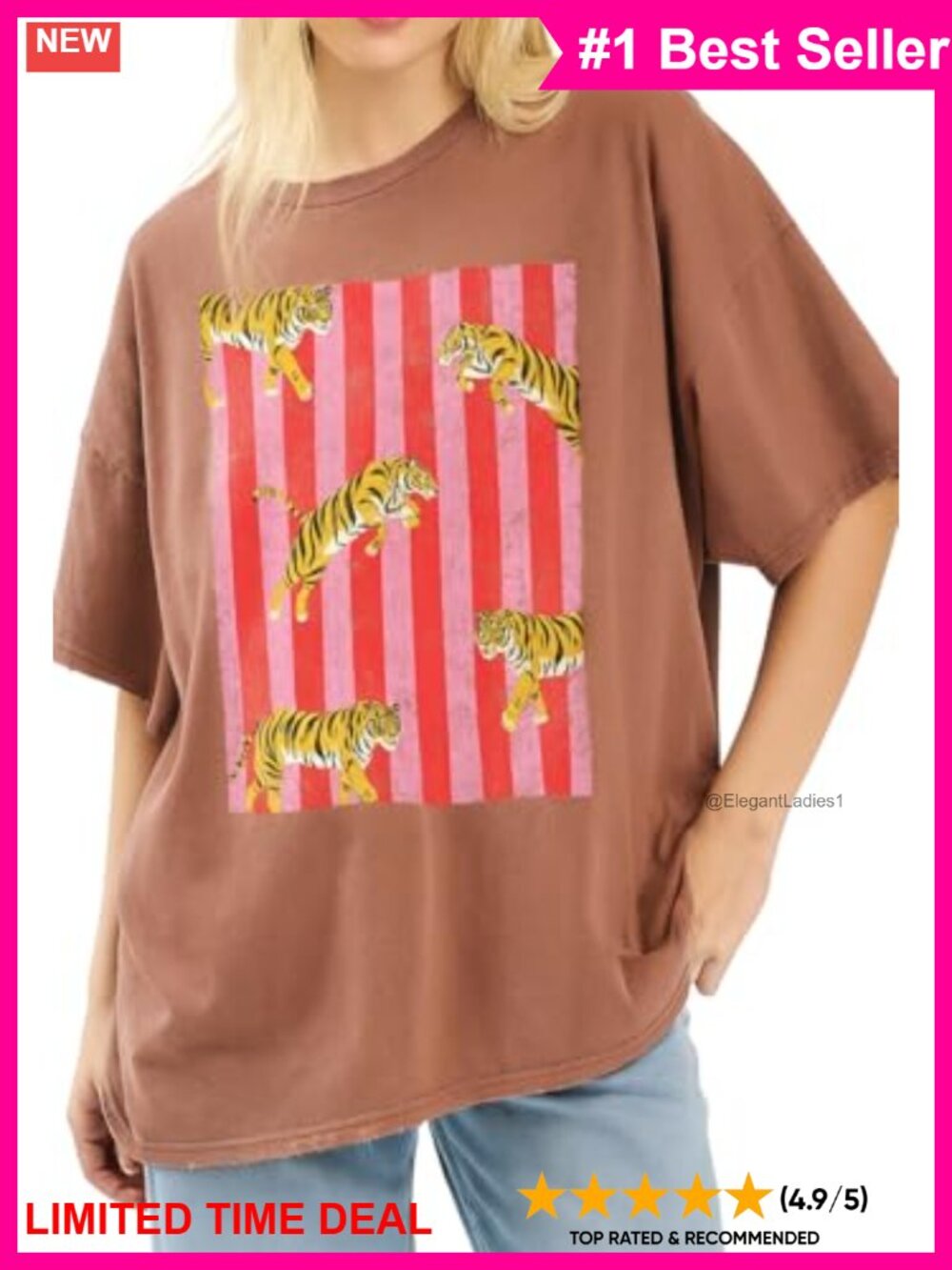 Oversized Vintage Tiger Graphic Tee Relaxed Boyfriend Streetwear T-Shirt
